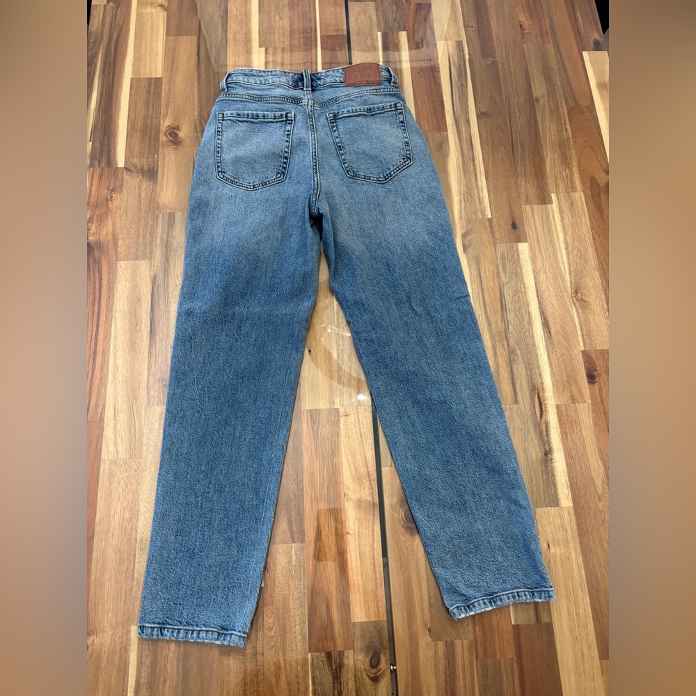 Zara Sz 4 Light Wash High Rise Mom Blue Denim Jeans Straight Leg Ribbed Y2K - Picture 10 of 10